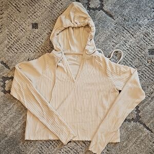 American Eagle Outfitters Beige Hooded Crop Top